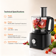Syinix 800W 5-in-1 Food Processor & Blender (Q70FP1) - 2.1L Unbreakable Jar | PrimeBlend Culinary Master for Chopping & Dough