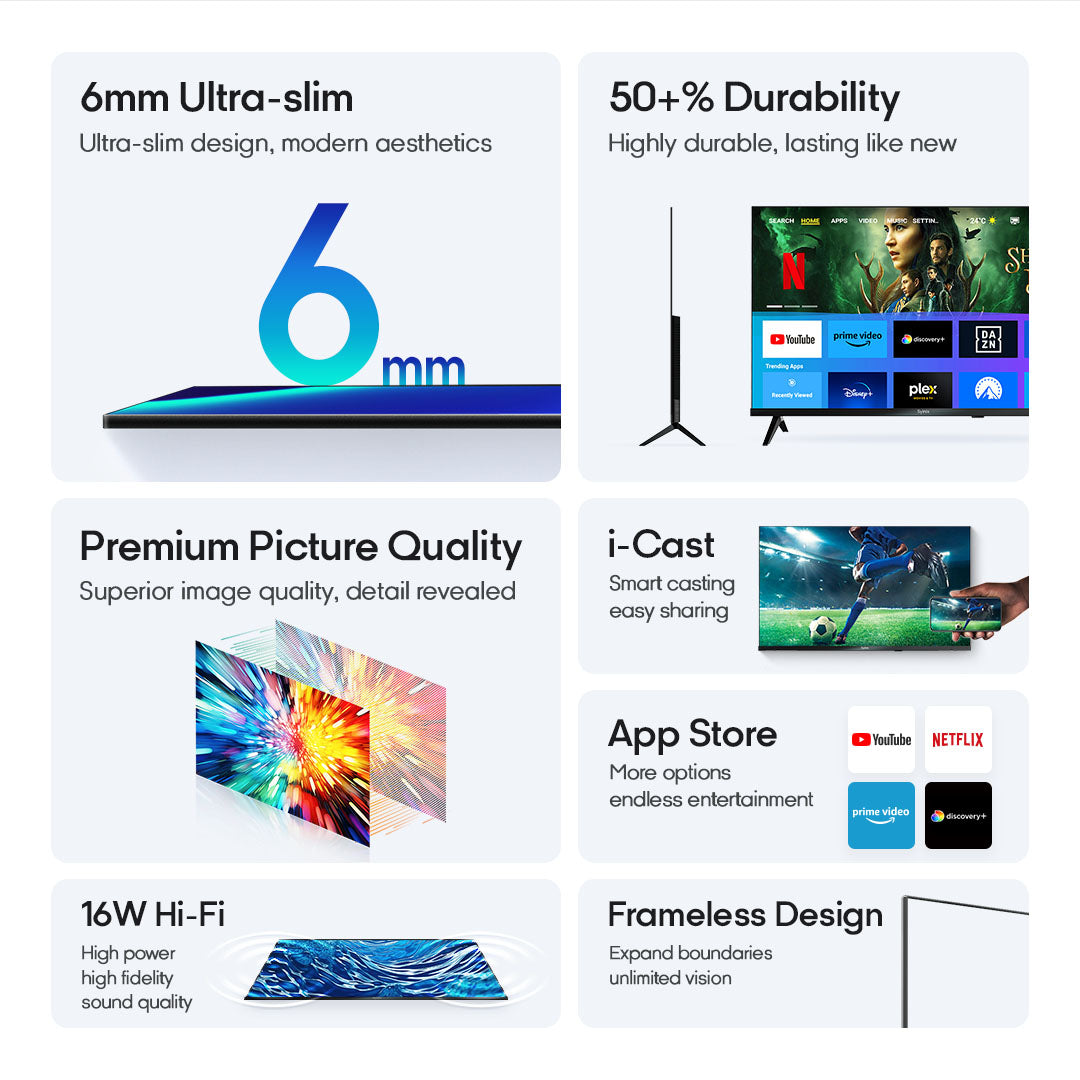SYINIX 32'' FRAMELESS SMART TV 32S6X