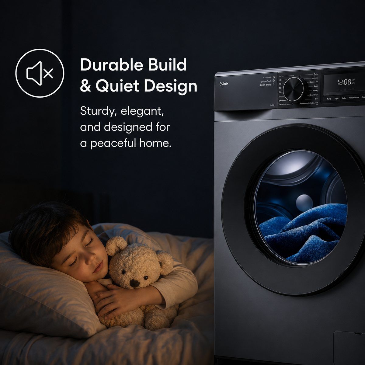 Syinix V8WFT SoftWash 8kg Front-Load Inverter Washing Machine with Steam Wash