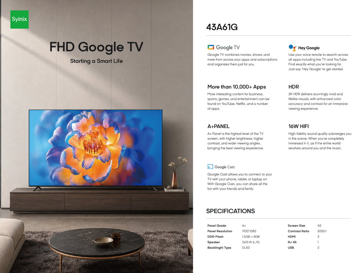 Syinix 43A61G 43-Inch Full HD Google TV