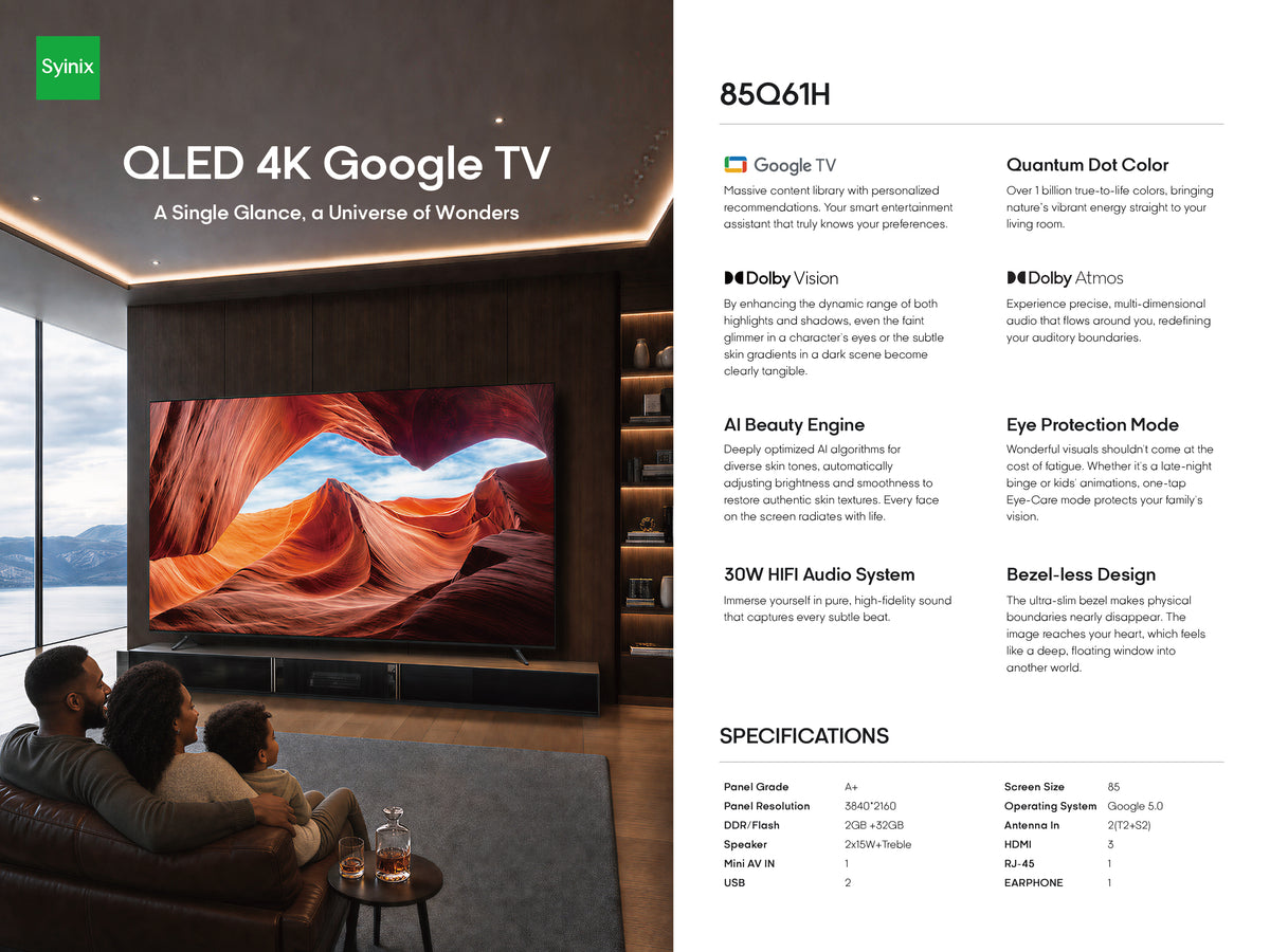 Syinix 85-Inch QLED 4K Google TV 85Q61H