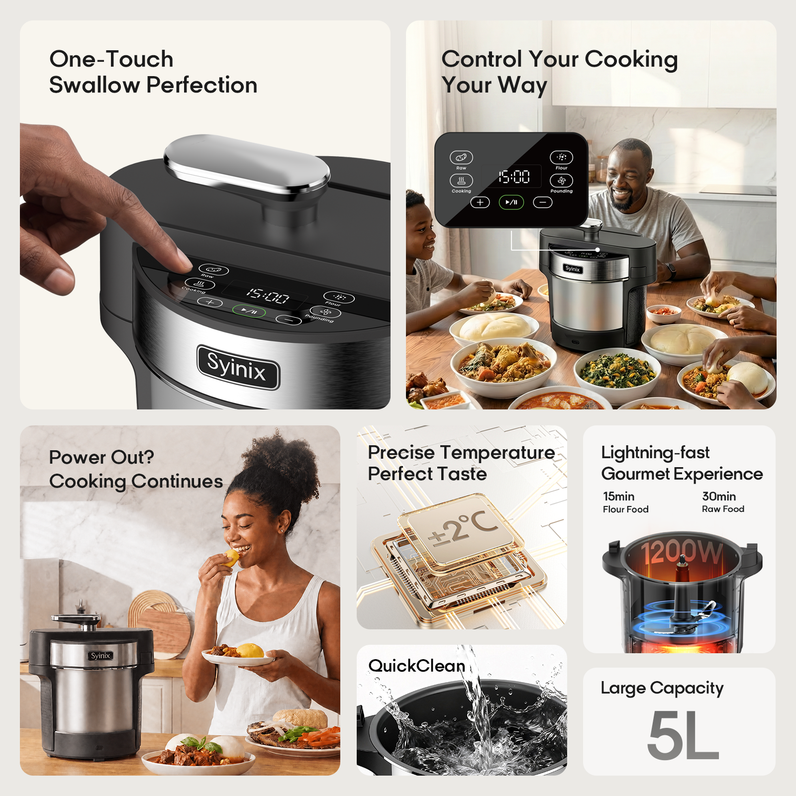 Syinix Swallow Maker Ultra – Smart Automatic Swallow & Food Processing Machine (5L)