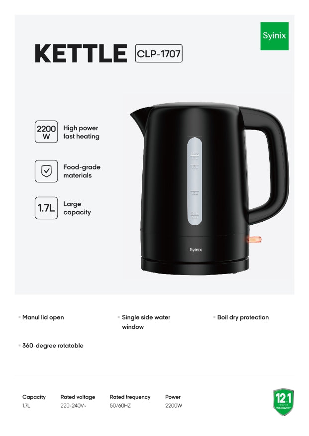 SYINIX KETTLE 1.7L 2200W CLP-1707