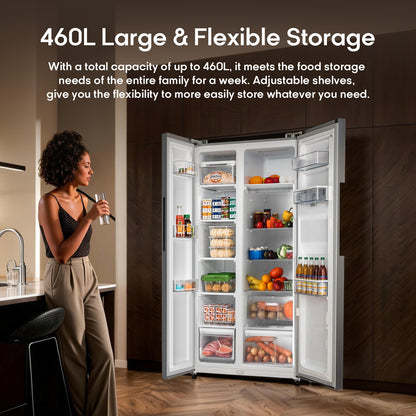 Syinix FD460SBWS GrandCool 460L Side-by-Side Fridge with Water Dispenser