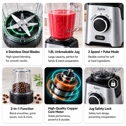 Syinix PowerMix 2-in-1 Blender SBL65E1 – 650W Blender & Grinder with Turbo Function