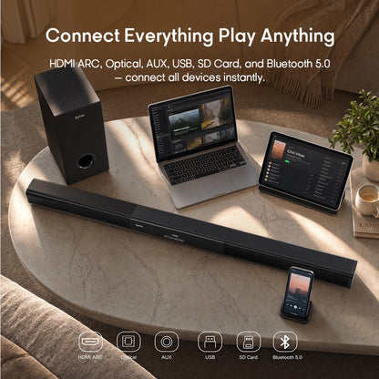 Syinix SYN-S60 Soundbar with Subwoofer – Bluetooth Home Theater Audio System
