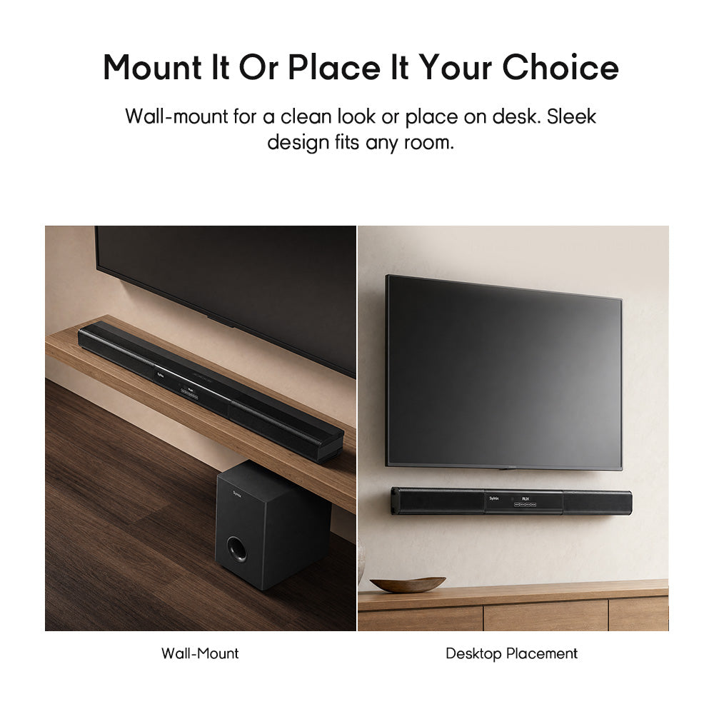 Syinix SYN-S60 Soundbar with Subwoofer – Bluetooth Home Theater Audio System