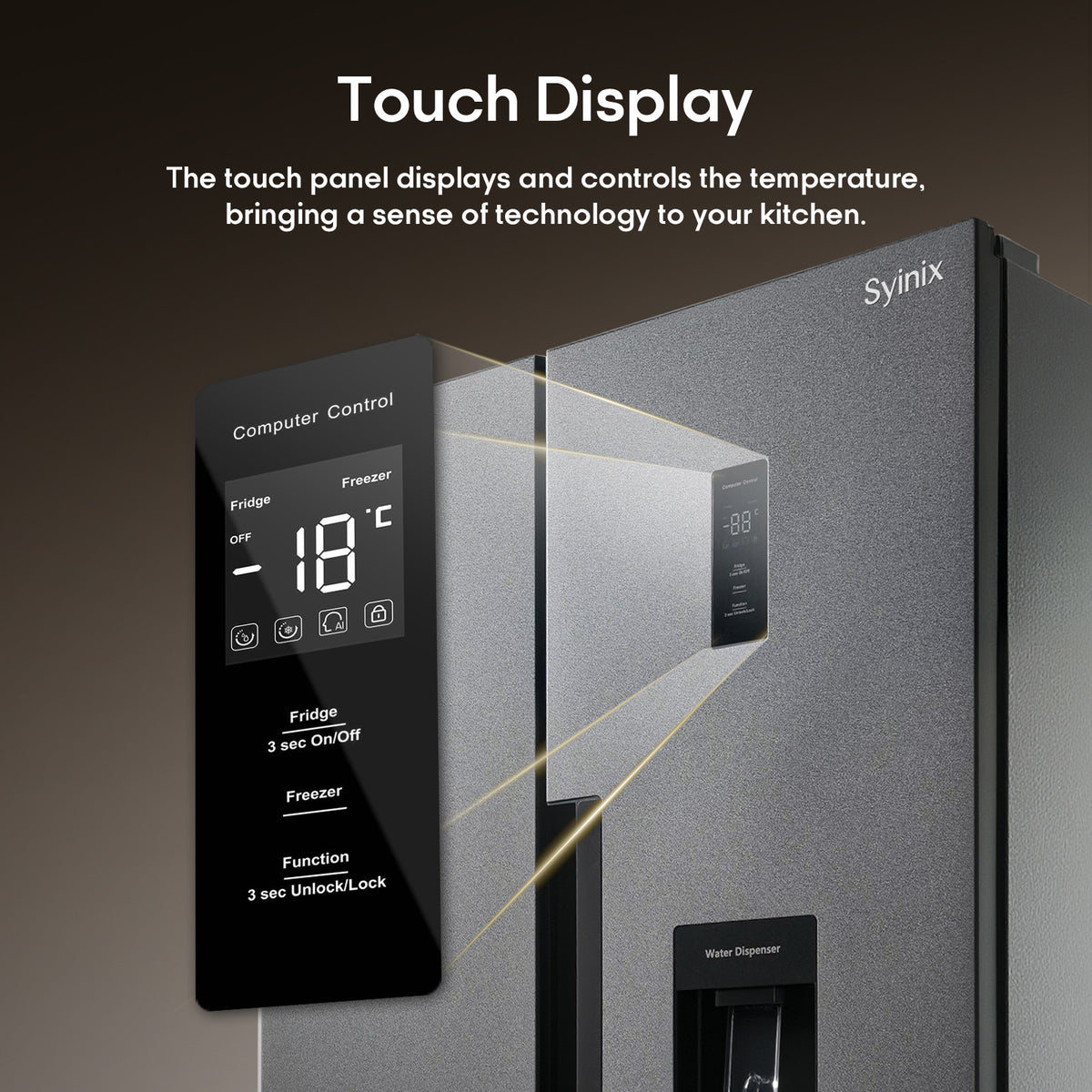 Syinix FD460SBWS GrandCool 460L Side-by-Side Fridge with Water Dispenser