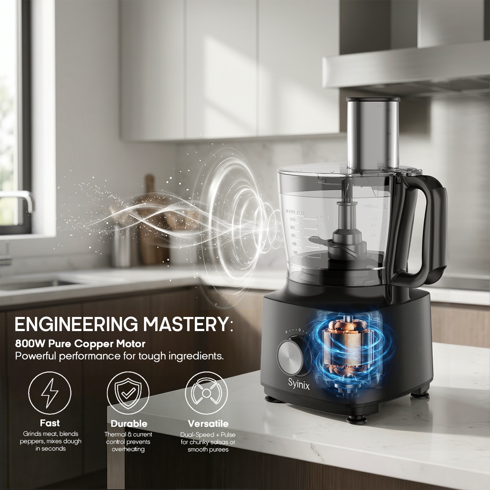Syinix 800W 5-in-1 Food Processor & Blender (Q70FP1) - 2.1L Unbreakable Jar | PrimeBlend Culinary Master for Chopping & Dough