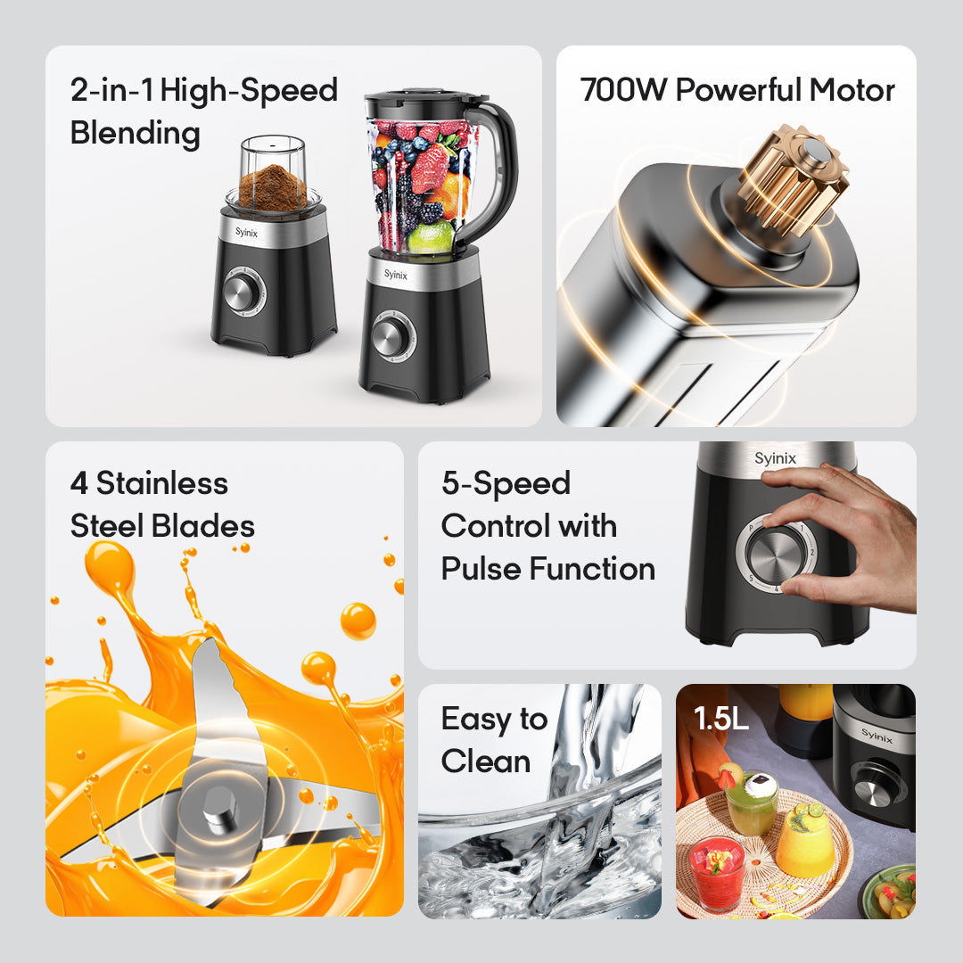 SYINIX BLENDER-2-in-1 High-Speed Blending 700W SBL70E1
