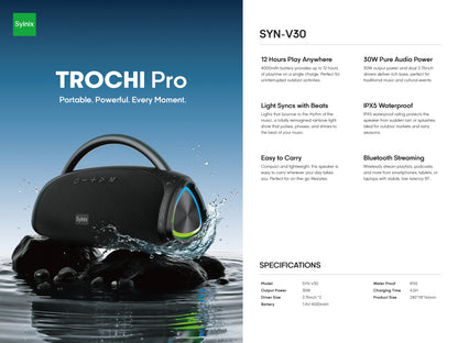 Syinix TROCHI Pro Bluetooth Speaker SYN-V30 – 30W Portable Waterproof Wireless Speaker
