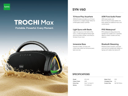 Syinix TROCHI Max Bluetooth Speaker SYN-V60 – 60W Portable Waterproof Wireless Speaker