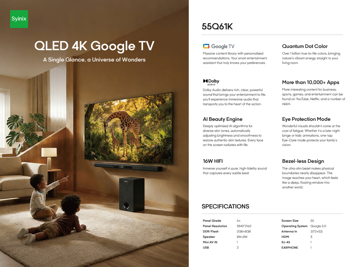 Syinix 55-Inch QLED 4K Google TV 55Q61K