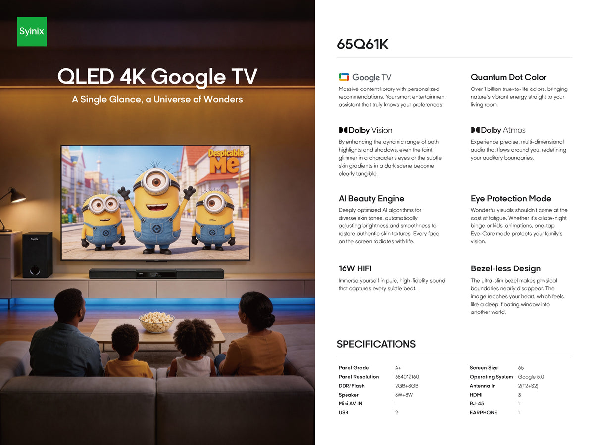 Syinix 65-Inch QLED 4K Google TV 65Q61K
