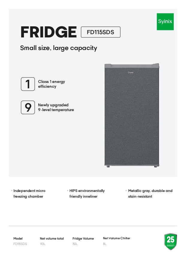 SYINIX 90L TABLE TOP FRIDGE FD115SDS